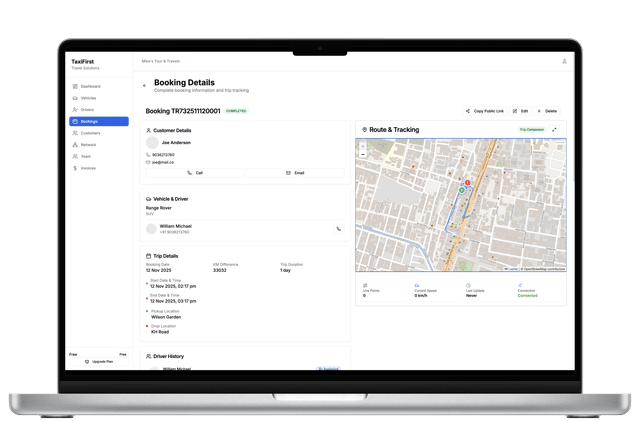 Fleet management dashboard on laptop showing booking and driver management